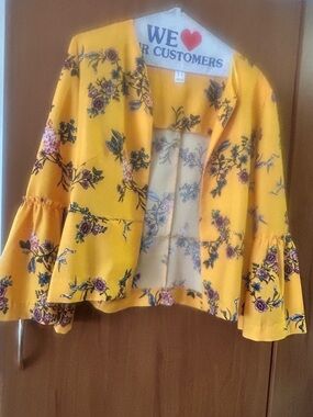 Streetwear Society Yellow Floral Ruffle Sleeve Blazer